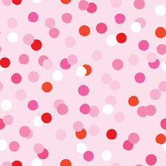 Seamless pattern with red and pink confetti. Simple repeat design with dots