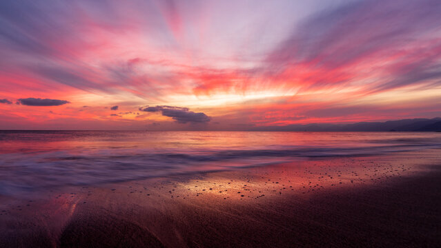 Landscape Wave Ocean Sunset High Resolution 16:9 Ratio