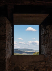 landscape from window of castle  Schaumburg in Germany