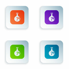 Color Cracked test tube and flask chemical laboratory test icon isolated on white background. Laboratory glassware sign. Set colorful icons in square buttons. Vector