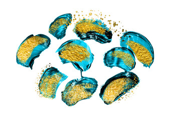 Abstract. Vivid painting. Golden abstraction of brush strokes. Adding gold drops, sprays, luxury brushes, gold elements. Modern abstract artwork. Masterpiece of designing art. Gold and bright brushes.