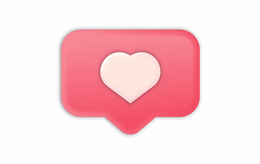 3D social media notification icon with heart symbol like icon vector