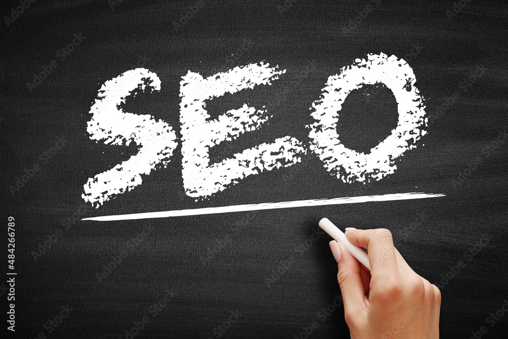 Poster seo search engine optimization acronym - process of improving the quality and quantity of website tr