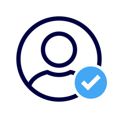 Account Login Icon. Verify Member Profile. Person, User with Checkmark Sign. Confirmed User account. Valid, Approved, Verified