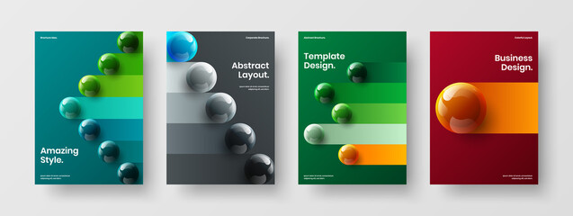 Original 3D balls front page layout collection. Unique booklet A4 vector design template composition.