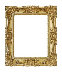 Golden frame for paintings, mirrors or photo isolated on white background