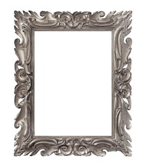 Silver frame for paintings, mirrors or photo isolated on white background