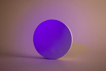 Concrete circle shaped pedestal on green light neon background. Podium mockup background for products. Advertising template. Stone platform. Abstract geometric