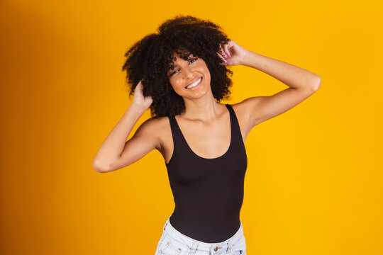 Black Girl With Big Afro. Afro Woman With Blackpower Hair Smiling