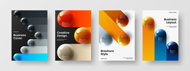 Modern 3D spheres corporate identity layout composition. Amazing flyer design vector template collection.