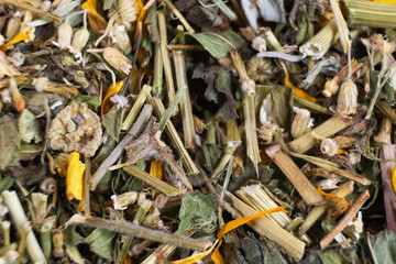 HD Mixture of healthy herbal Organic Dry Chai Tea full frame as background. Macro.