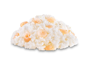 Garlic cream shrimp rice in a plate on a white isolated background