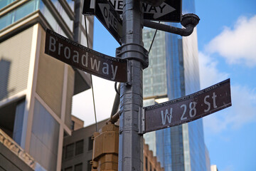 Brown West 28th Street and Broadway historic sign