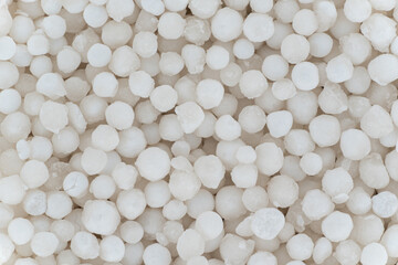 Tapioca white starch pearls microscopy detail, image width 23mm