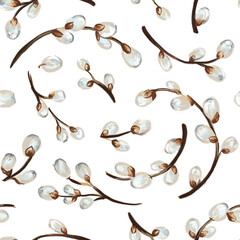 Willow twig seamless pattern. Easter pattern. Hand-drawn illustration. Design for Easter