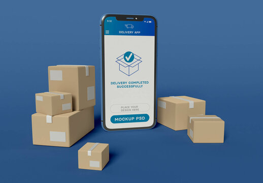 Smartphone with Boxes Delivery Concept Mockup