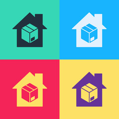 Pop art Home delivery services icon isolated on color background. Vector