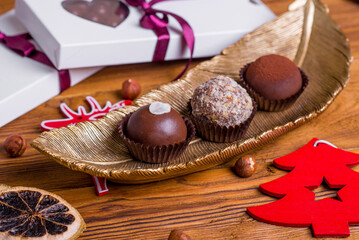 composition handmade chocolates in the style of Raffaello