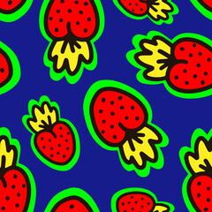 Seamless pattern with strawberries on a blue background. Vector illustration