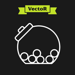 White line Glass jar with candies inside icon isolated on black background. Vector