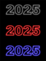 2025 Text Title -  Neon Effect Black Background -  3D Illustration