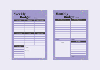 Budget planner for week and month purple color