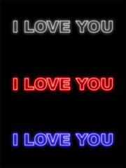 I love You Text Title -  Neon Effect Black Background -  3D Illustration