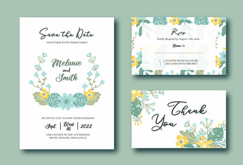 template wedding invitation with hand drawn spring flower watercolor