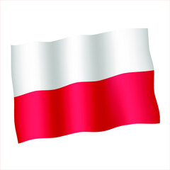 State waving flag of the Poland. White and red national colors.   Flowing flag of Poland. Realistic vector illustration.