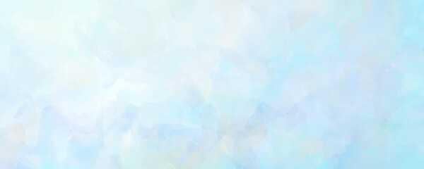 Vector watercolor art background with white clouds and blue sky. Hand drawn vector texture. Heaven. Pastel color watercolour banner. Template for flyers, cards, poster, cover.	