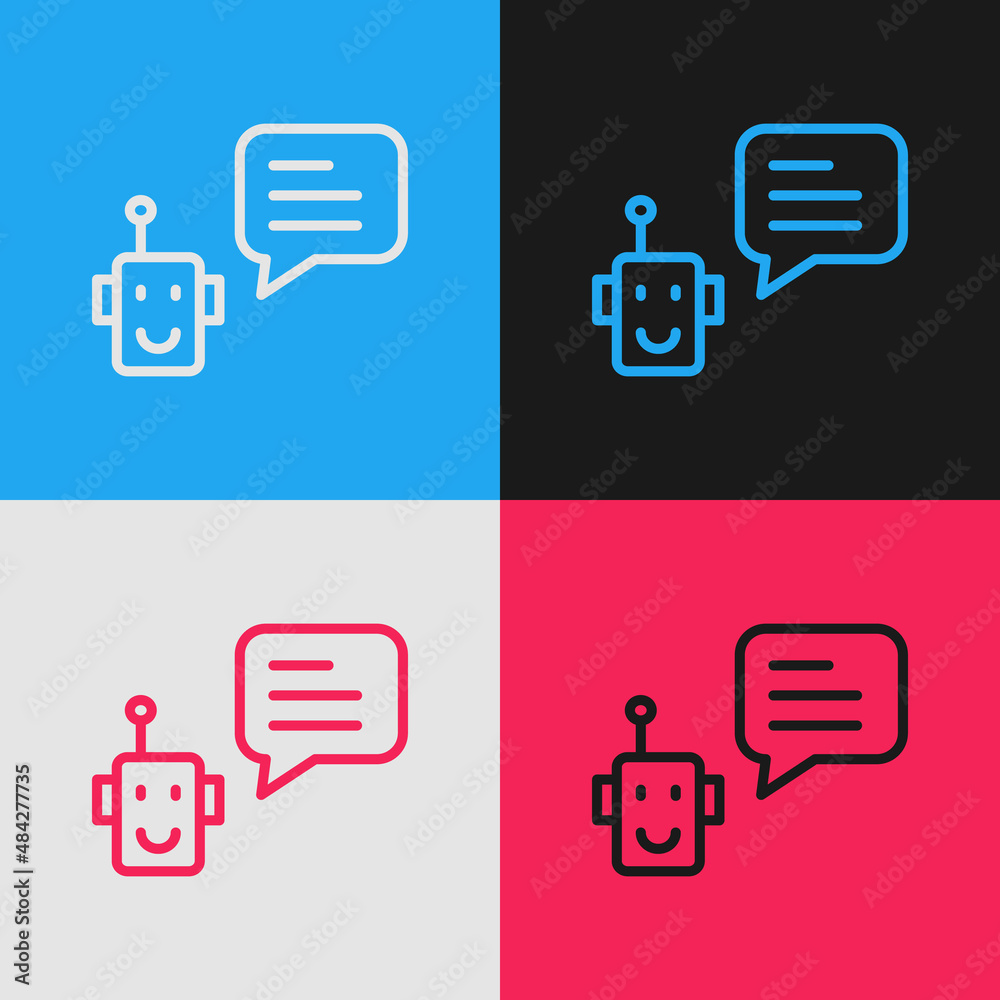 Poster pop art line bot icon isolated on color background. robot icon. vector