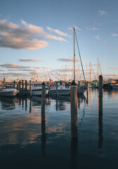 marina at sunset boats ocean sea fishing life miami coconut grove port reflections water 