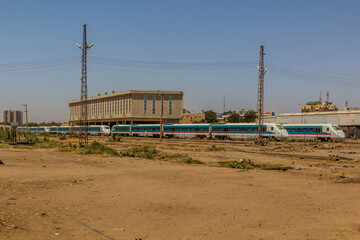 Obraz premium Trains at Khartoum Railway Station in Khartoum, capital of Sudan
