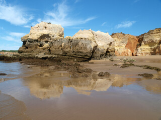 A section of the idyllic Praia de Rocha beach on the Algarve region.