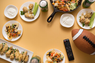 Football Party Appetizers with Chicken Wings and Loaded Nachos