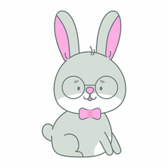 Sitting rabbit vector illustration. Cute animal in flat style. Pastel pink and grey colours. Hare kids childish design. Nursery funny bunny illustration for babies. Wildlife animal character.
