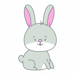 Sitting rabbit vector illustration. Cute animal in flat style. Pastel pink and grey colours. Hare kids childish design. Nursery funny bunny illustration for babies. Wildlife animal character.
