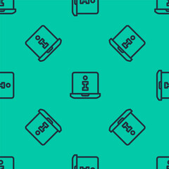 Fototapeta premium Blue line Information icon isolated seamless pattern on green background. Vector