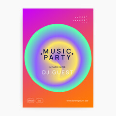 Obraz premium Techno Flyer. Gradient Background For Magazine Design. Cool Trance Fest. Fun Glitch For Set. House And Discotheque Layout. Rainbow Techno Flyer