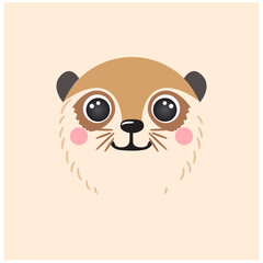 Cute meerkat portrait square smile head cartoon round shape animal face, isolated mongoose avatar vector icon illustration. Flat simple hand drawn for kids poster, cards, t-shirts, baby clothes
