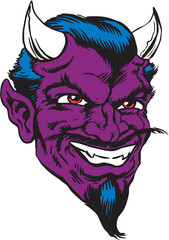 Devil Mascot Head Smiling Vector Illustration - obrazy, fototapety, plakaty