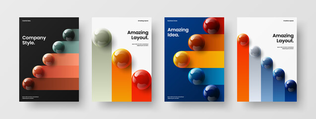 Bright realistic balls booklet illustration set. Isolated corporate brochure vector design concept bundle.