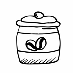 Glass coffee jar in doodle style. Vector illustration