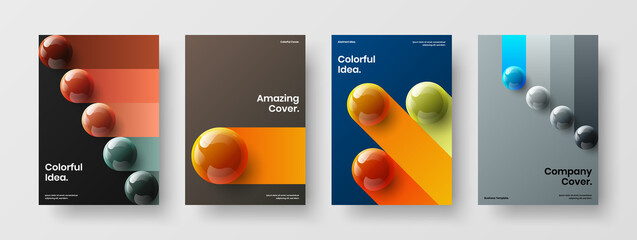 Creative 3D balls catalog cover template bundle. Vivid leaflet design vector concept set.