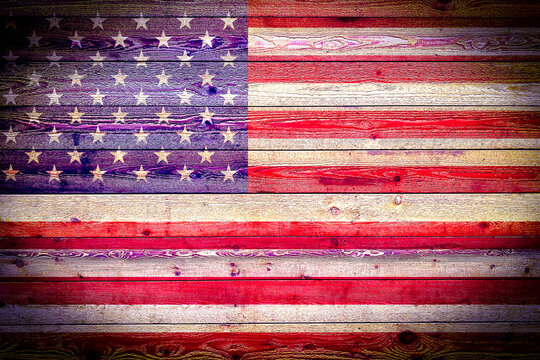 vignette overlay american flag painted wood fence barn wall distressed weathered patriotic america holiday background