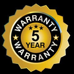 Warranty, 5 year, gold medal with a text