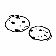 Chocolate chip cookies. Modern sketch of american cookies in doodle style. Oatmeal sweet dessert.