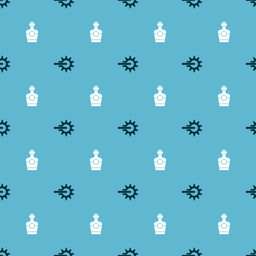 Set Spur And Tequila Bottle On Seamless Pattern. Vector