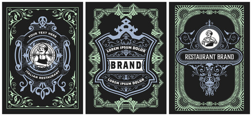 Set of 3 vintage labels for packing