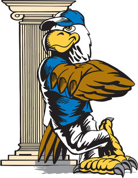 Eagle Mascot with Cap and Arms Crossed Vector Illustration